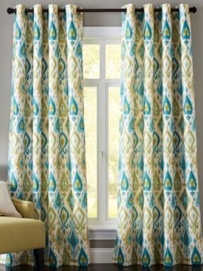 Pier 1 Teal, Aqua and Olive Ikat-Style Curtain Panel